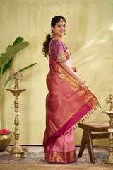 Elegant baby pink Kanchipuram saree