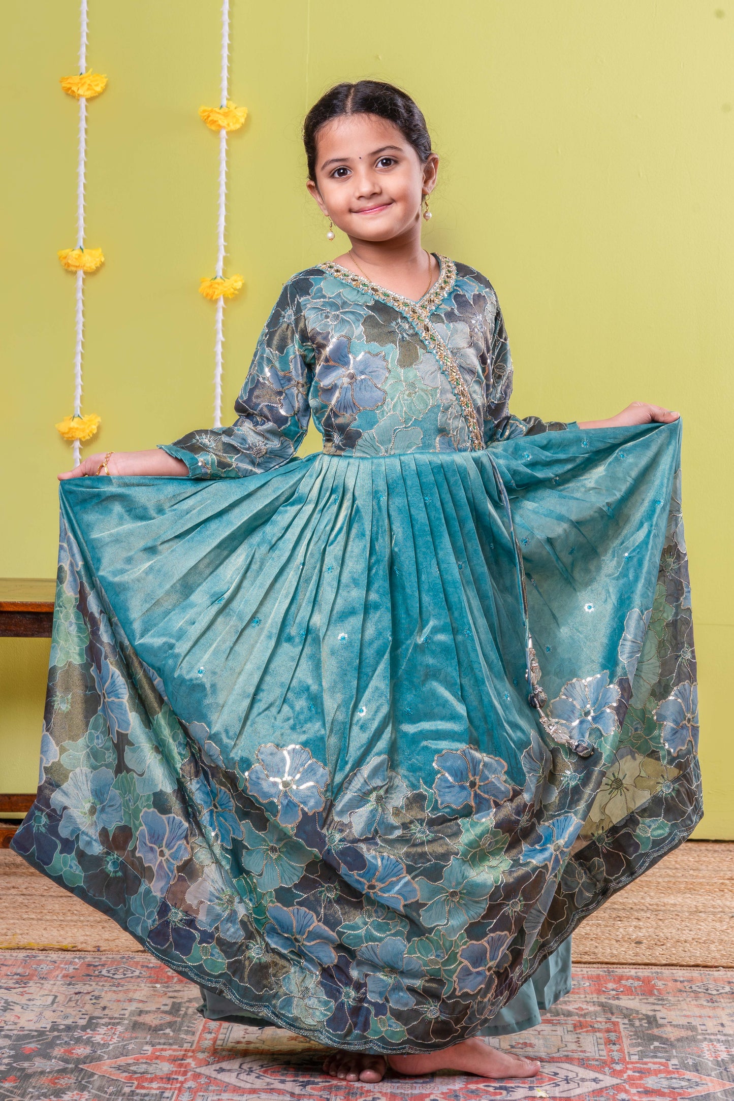 Elegant green celebration gown for girls

