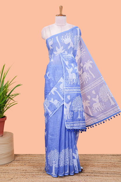 Elegant lavender linen cotton saree