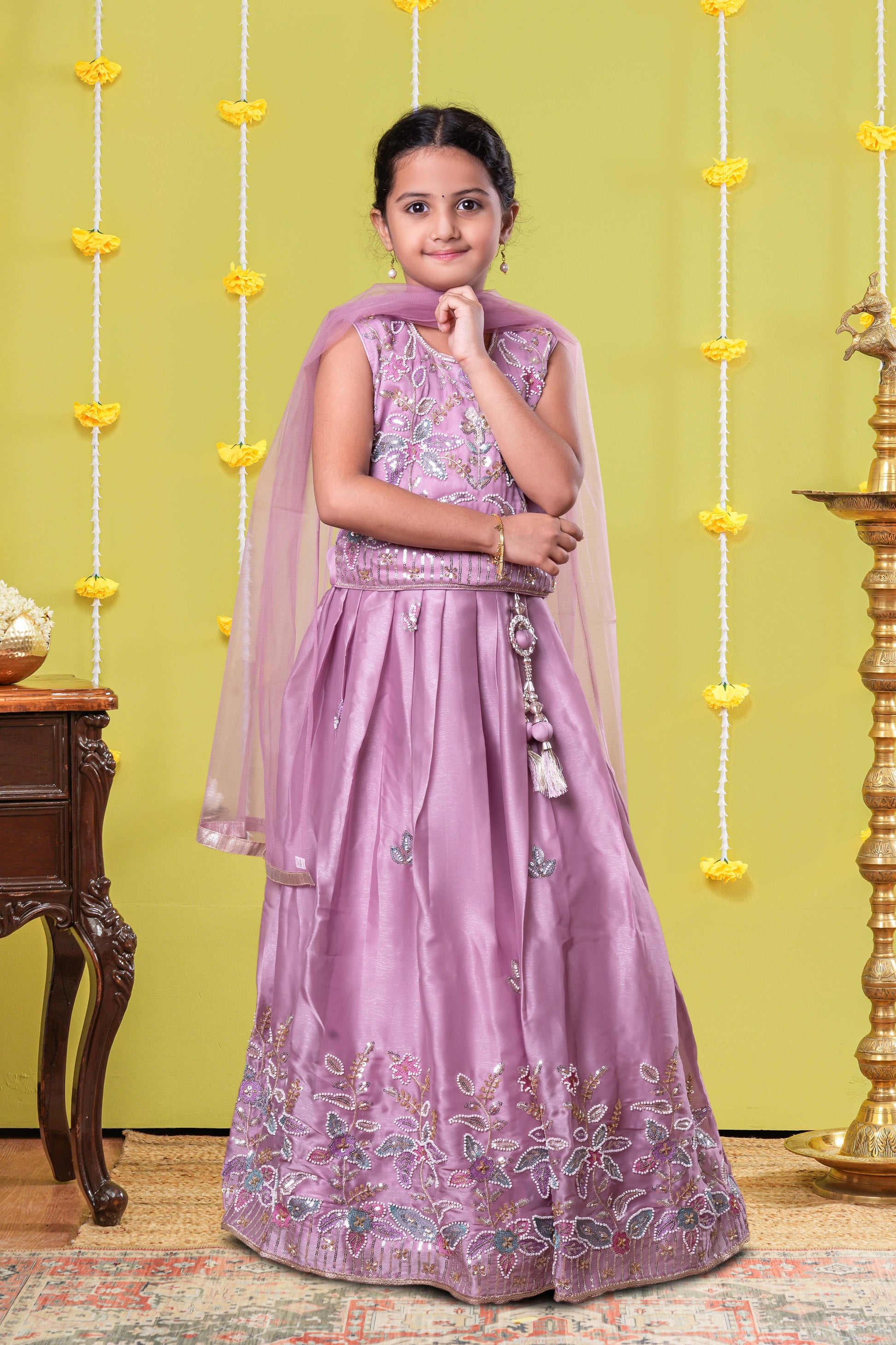 Elegant onion pink festive ensemble for girls