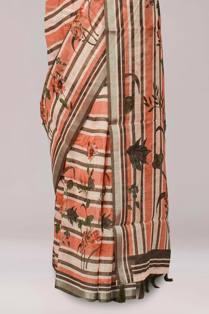 Elegant statement linen Brown saree