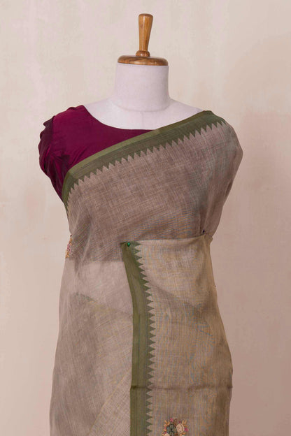 Embroidered linen saree

