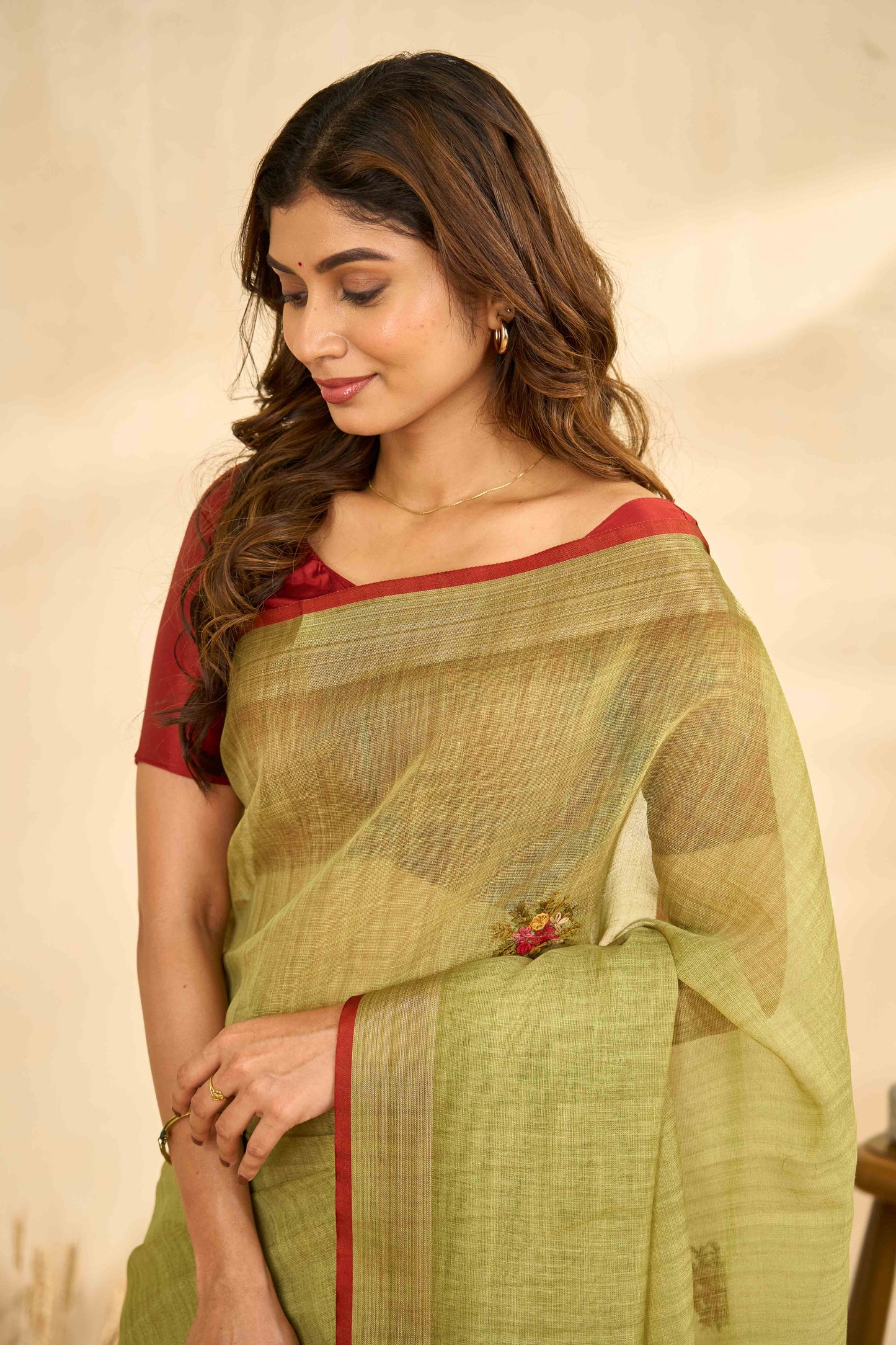 Embroidered linen saree design

