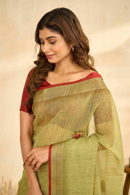 Embroidered linen saree design
