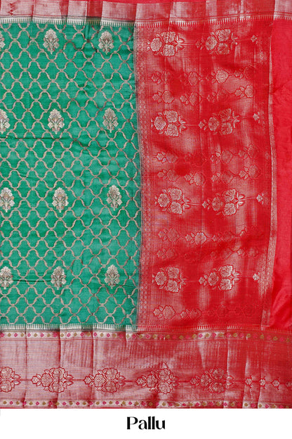 Emerald contrast border tussar silk saree
