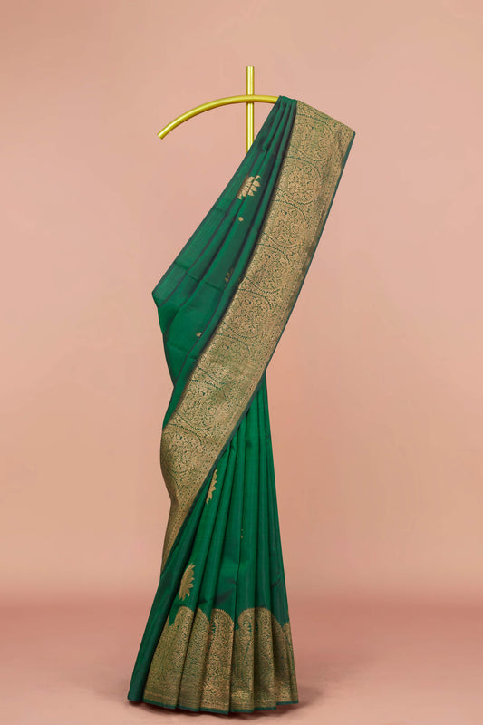 Emerald green pure silk saree