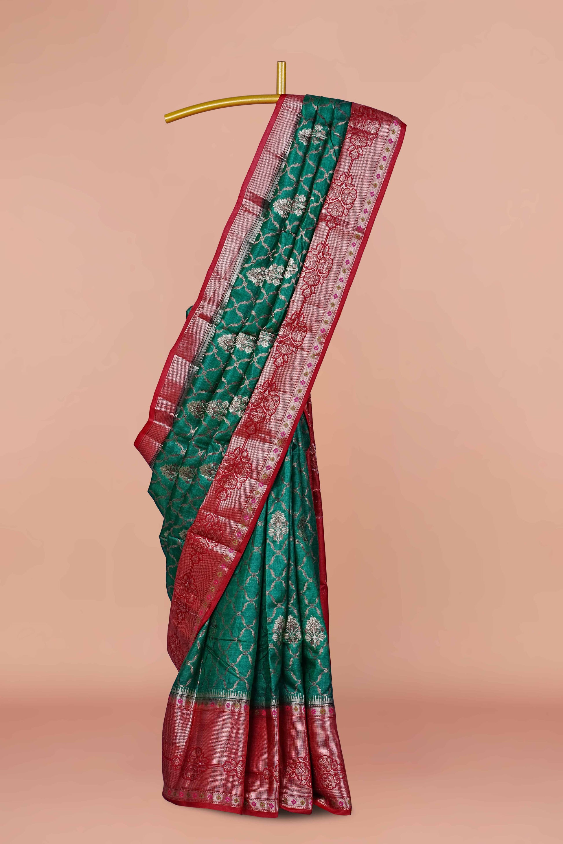 Emerald maroon tussar silk saree