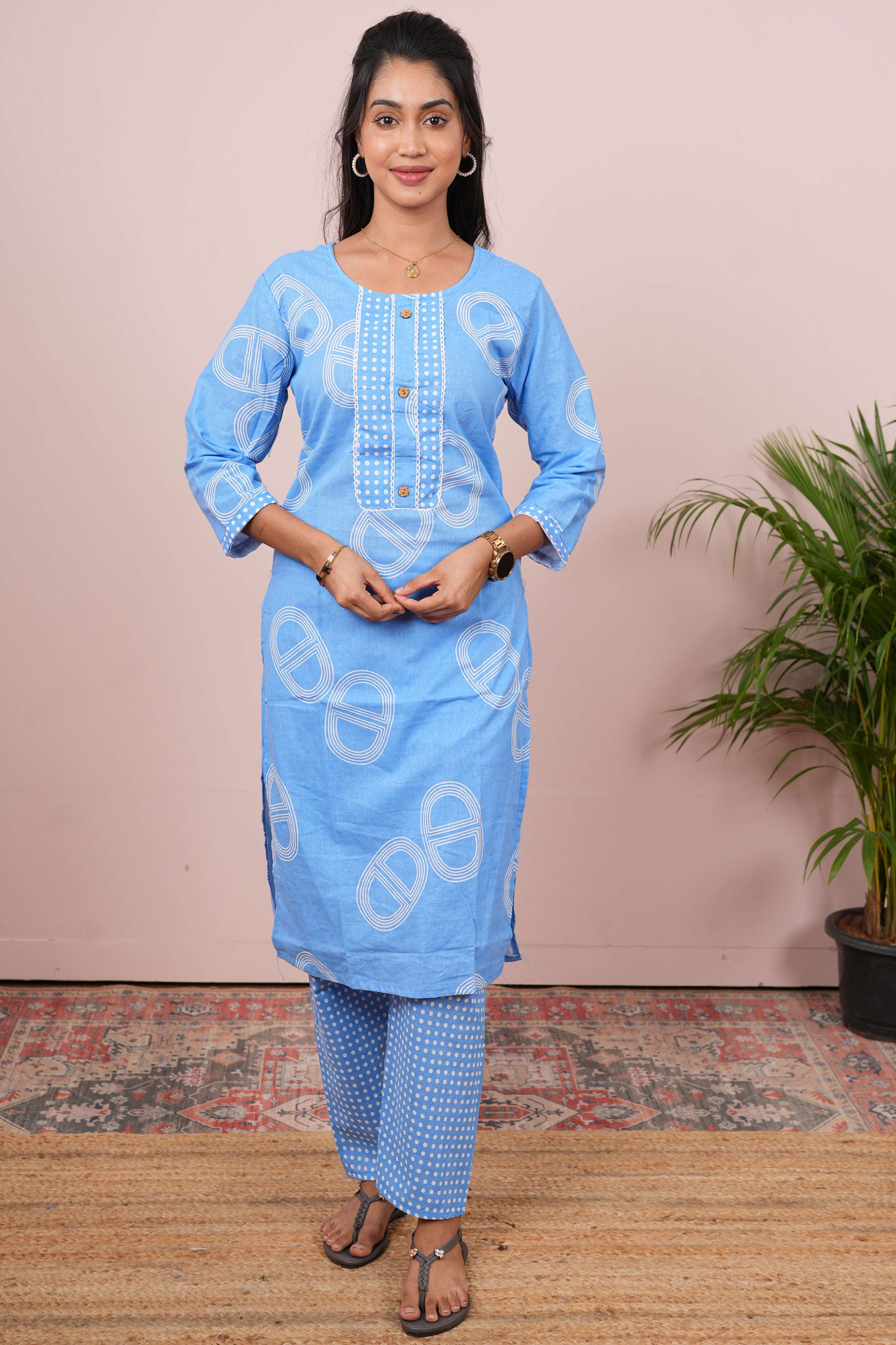 Ethnic printed neckline salwar set