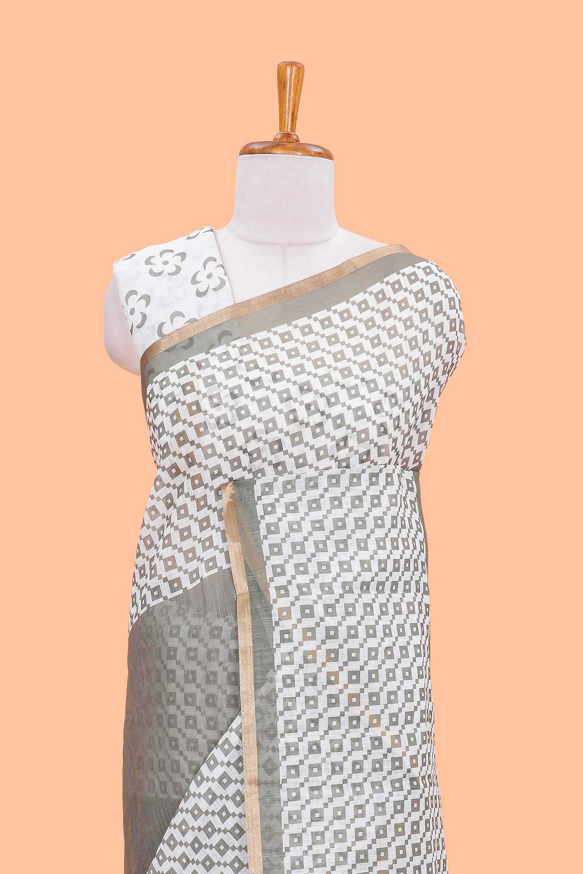 Festive grey linen cotton saree