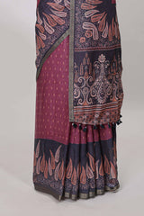 Festive maroon linen cotton saree