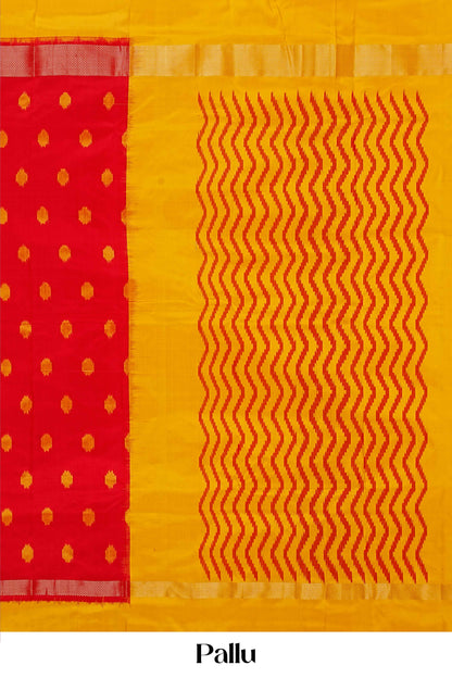 Festive red mustard ikkat silk