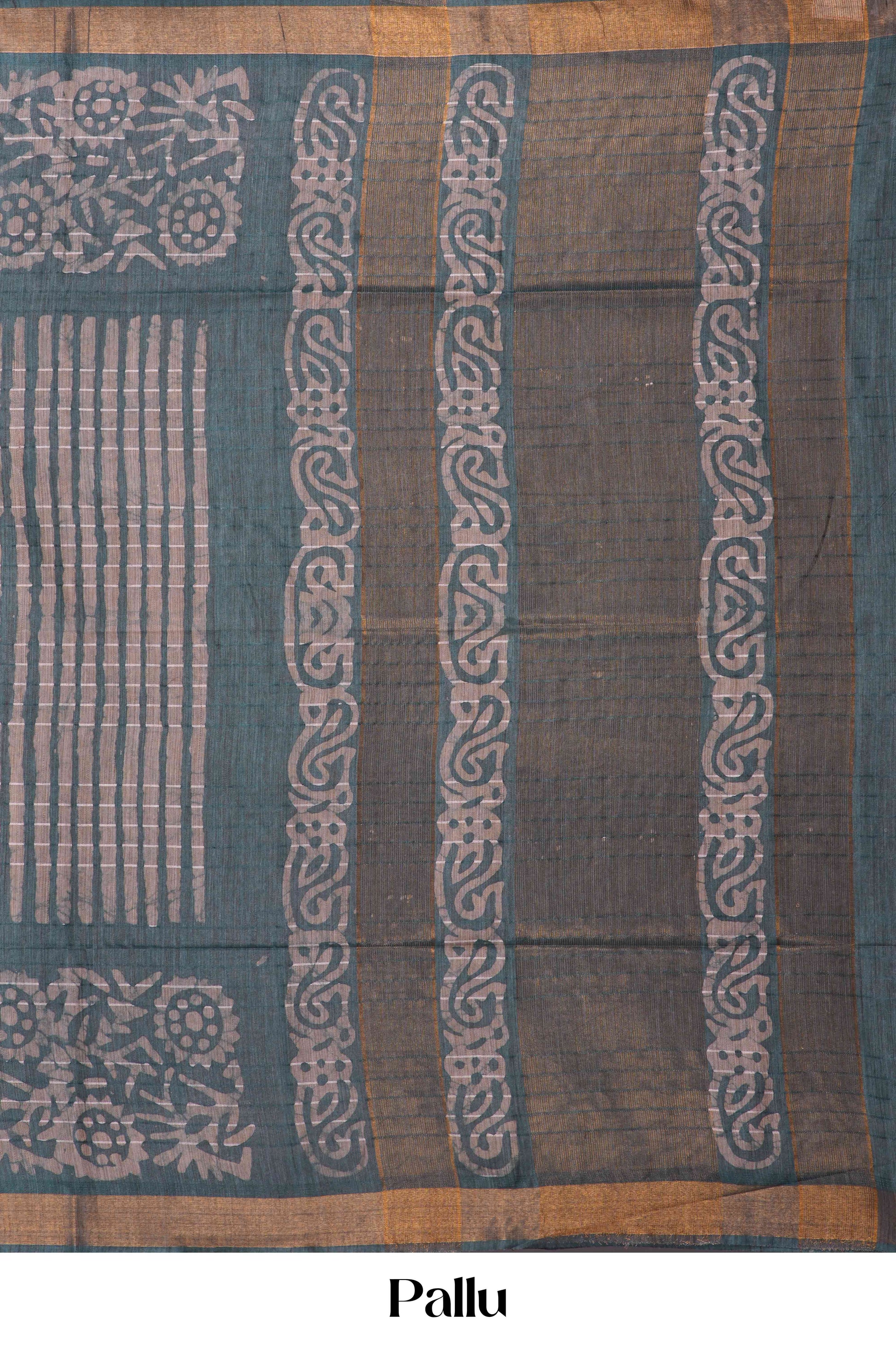  Floral body print Tussar Sarees