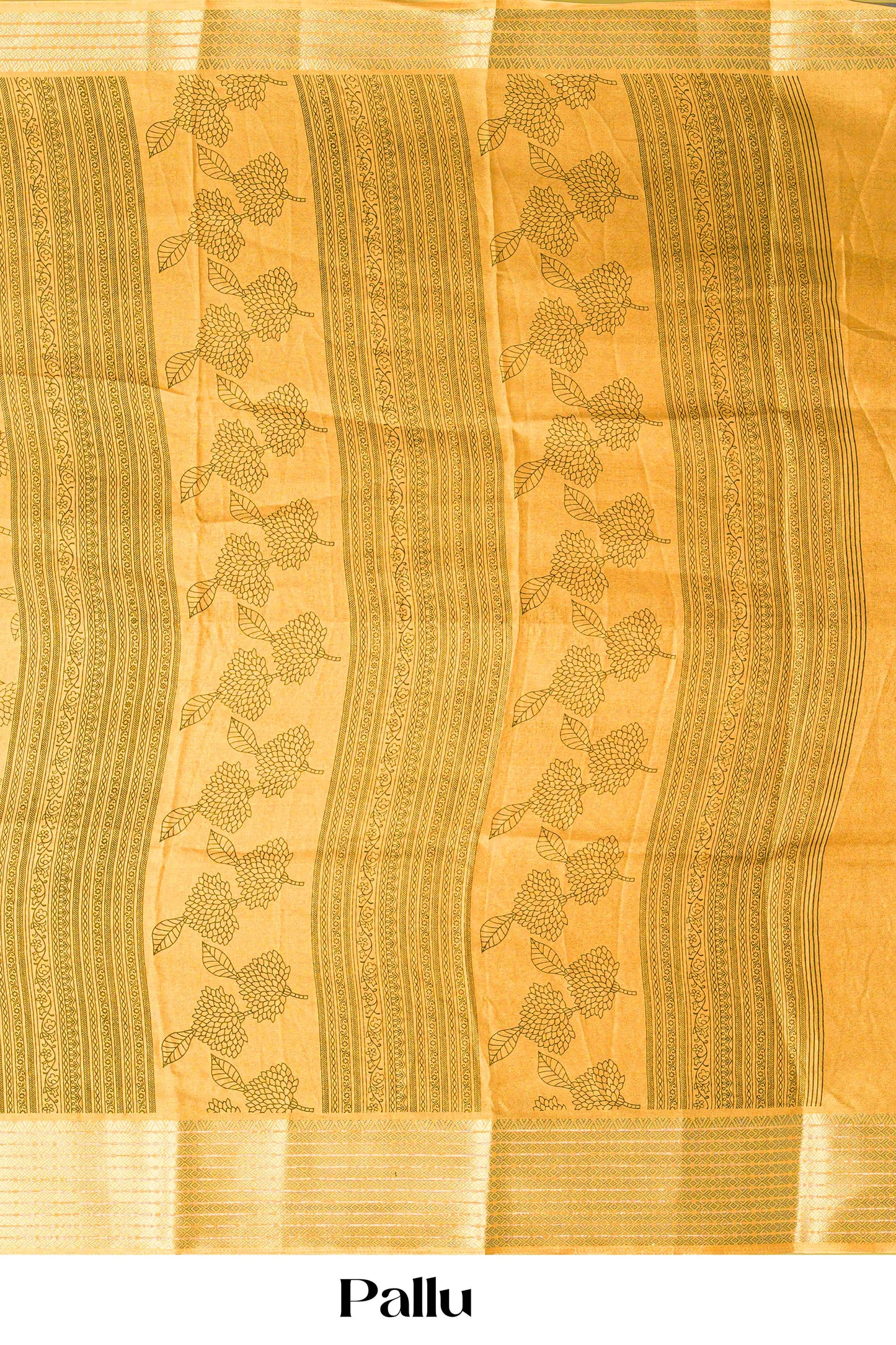 Floral design yellow dupion saree
