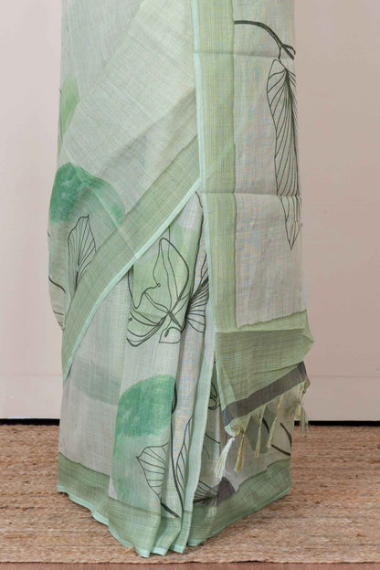 Floral digital print linen saree