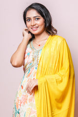 Floral embroidered neckline outfit