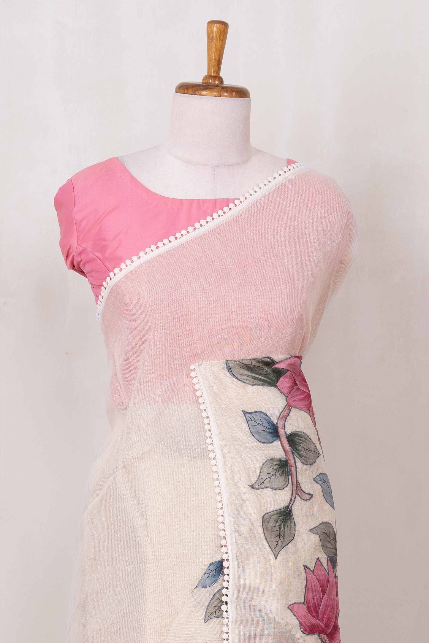 Floral linen saree design