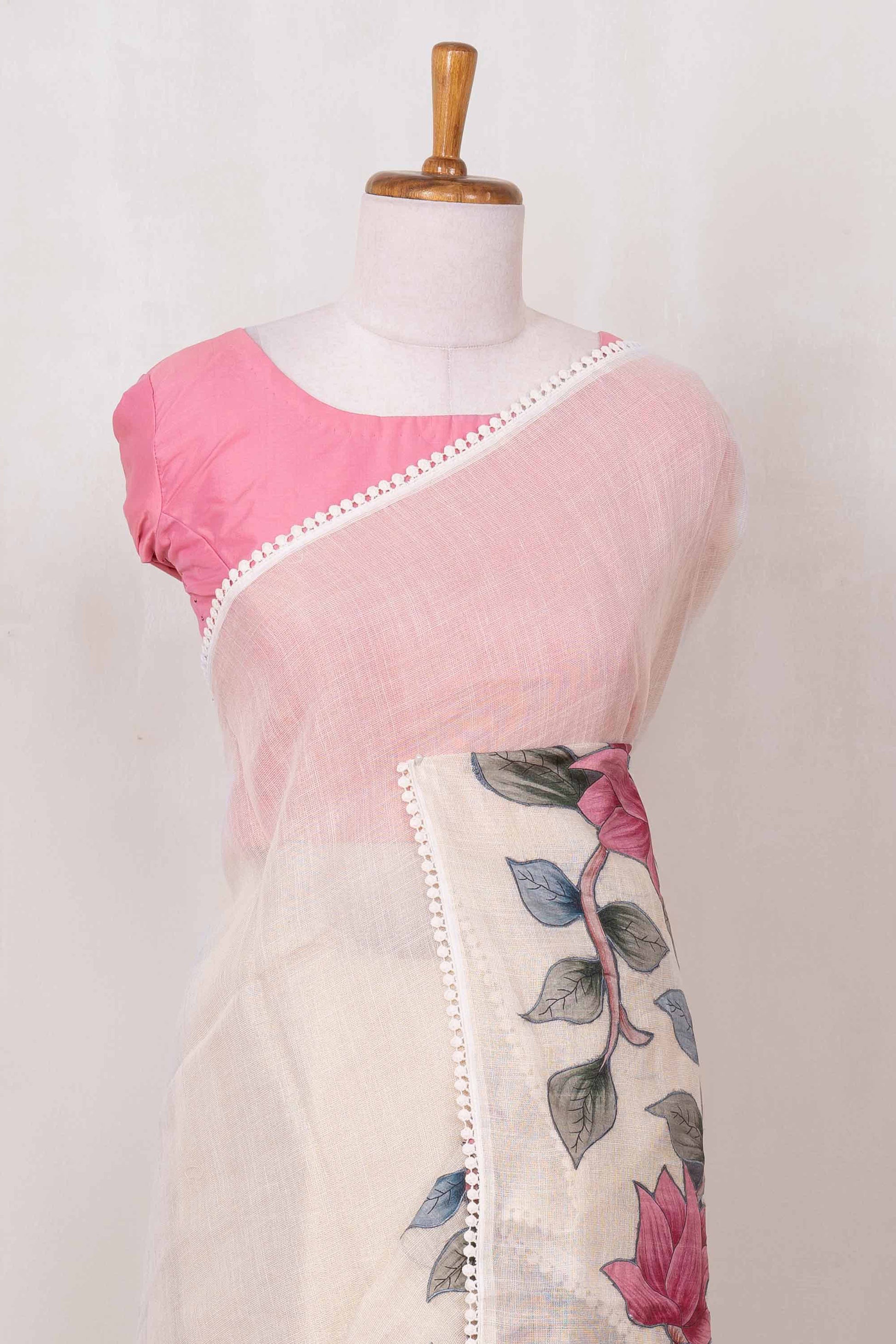 Floral linen saree design