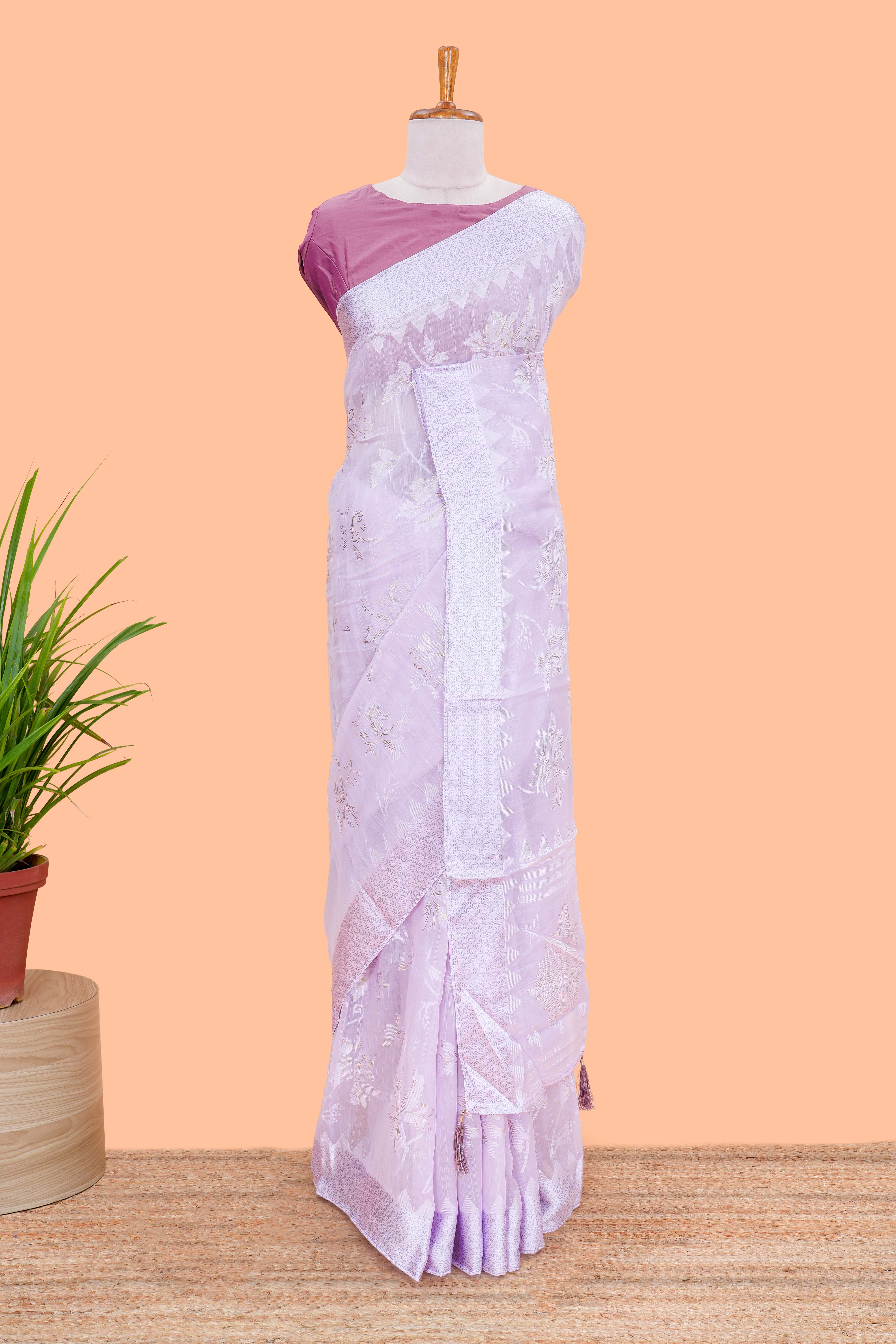 Floral print linen saree 