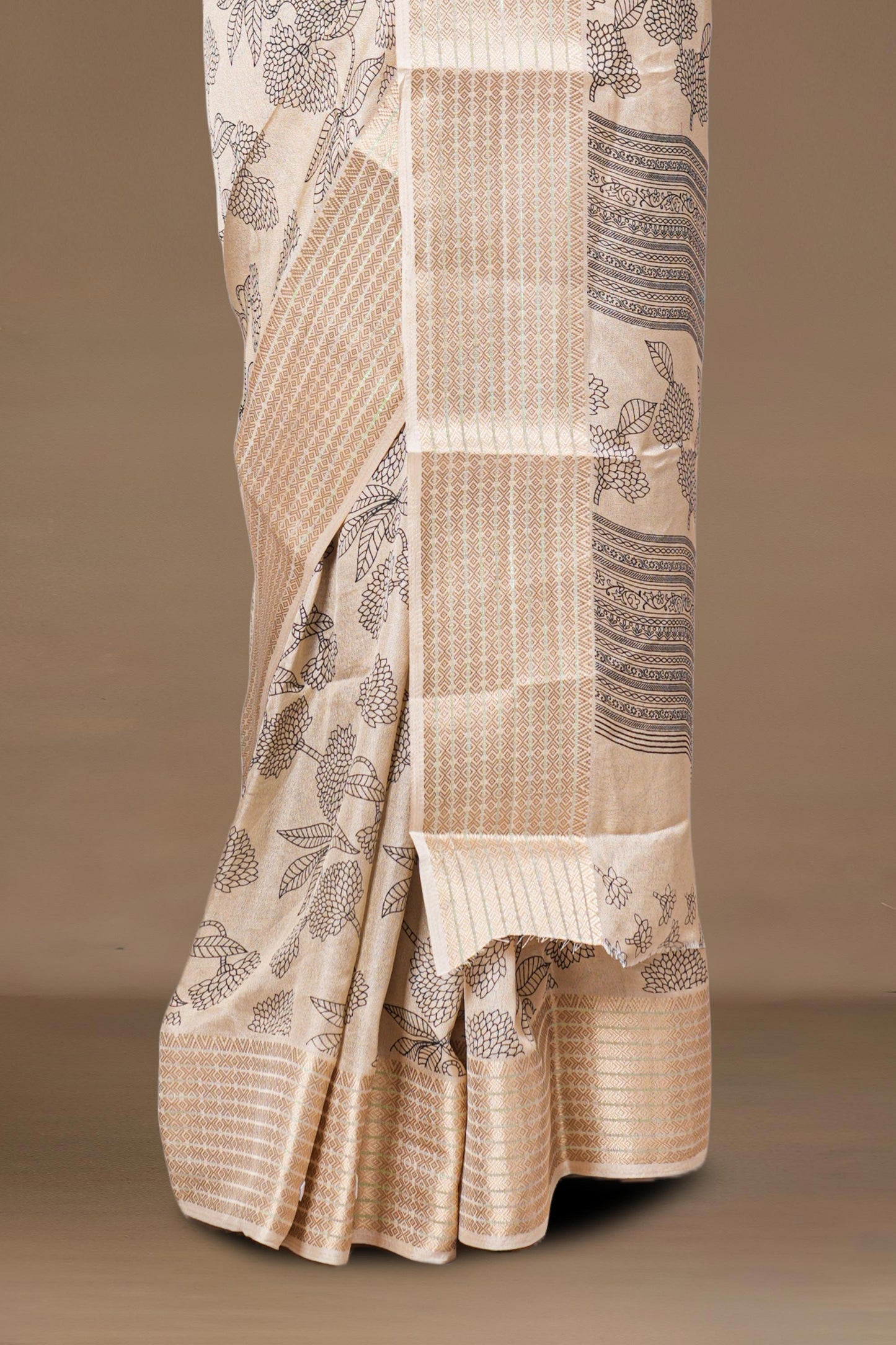 Floral printed dupion silk saree