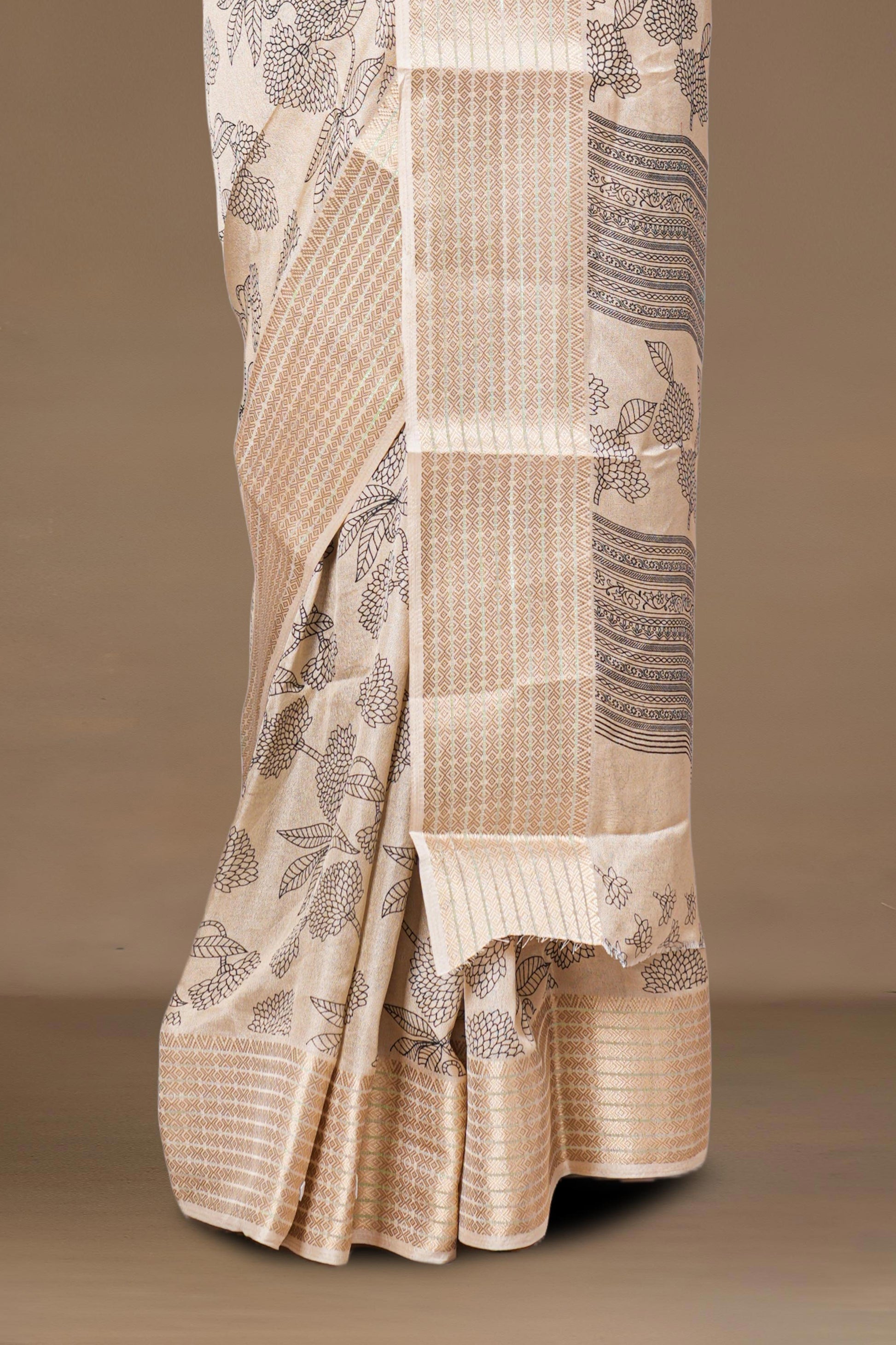 Floral printed dupion silk saree