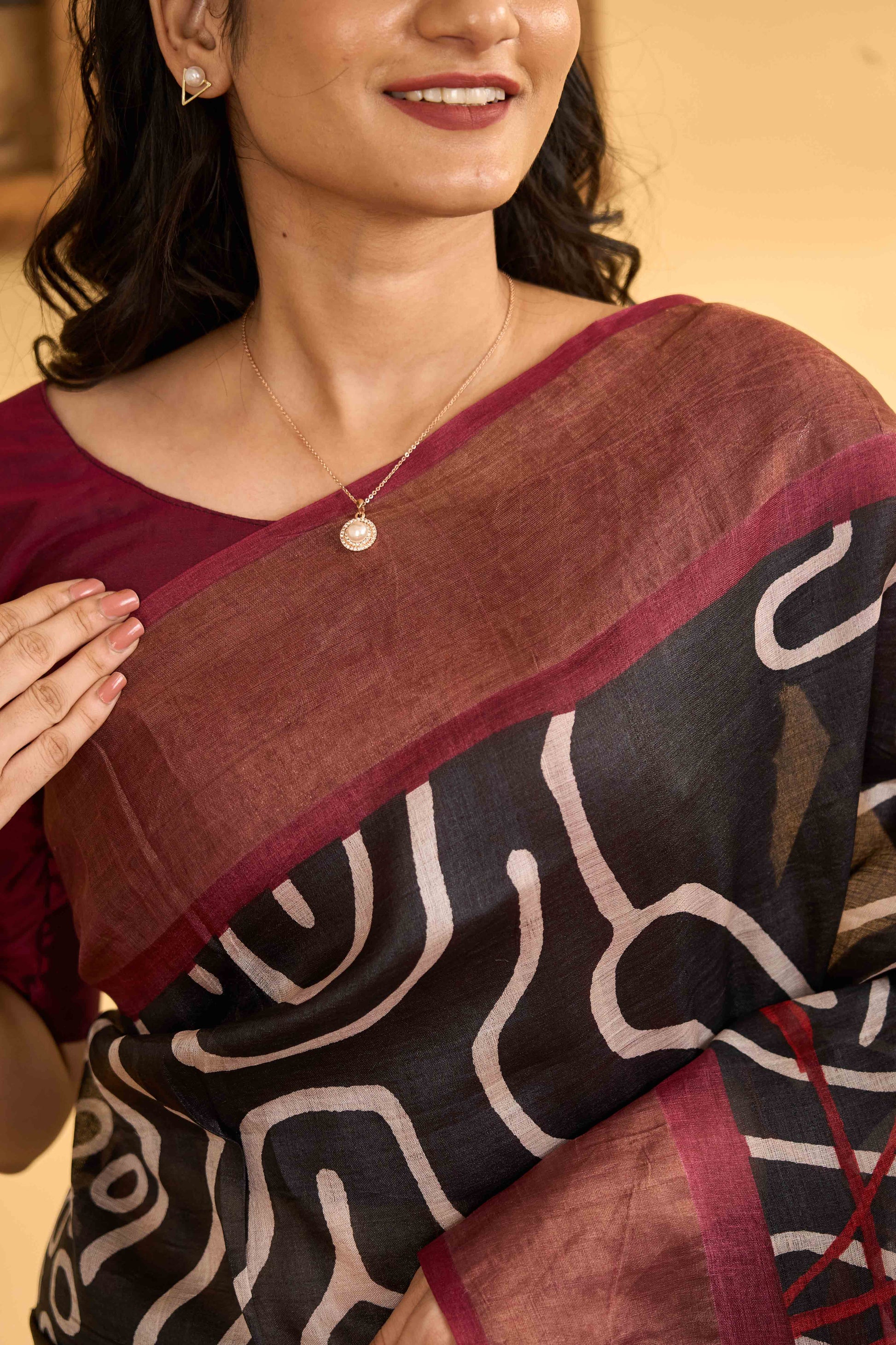 Floral printed tussar silk saree
