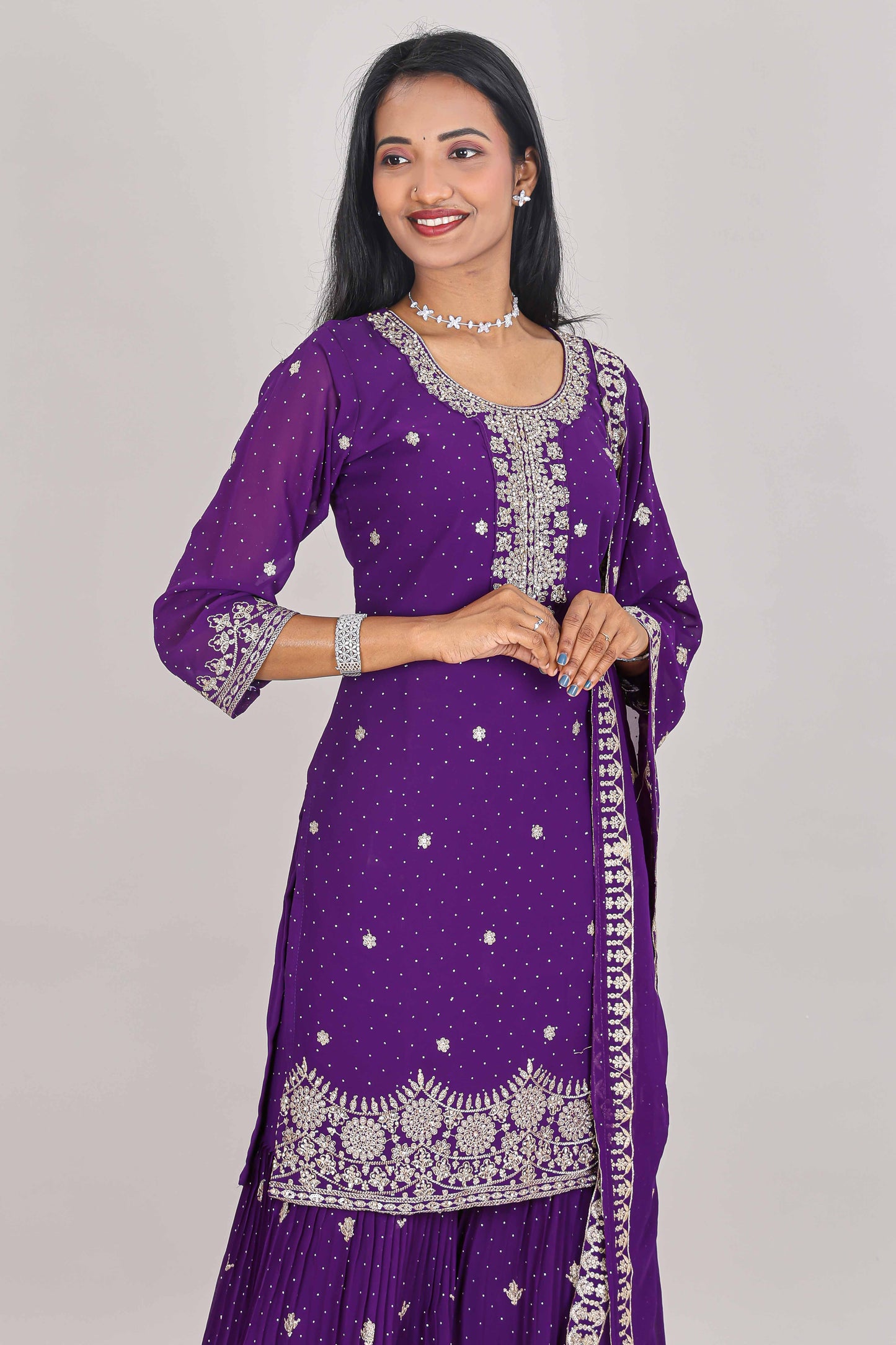 Floral violet ethnic wear