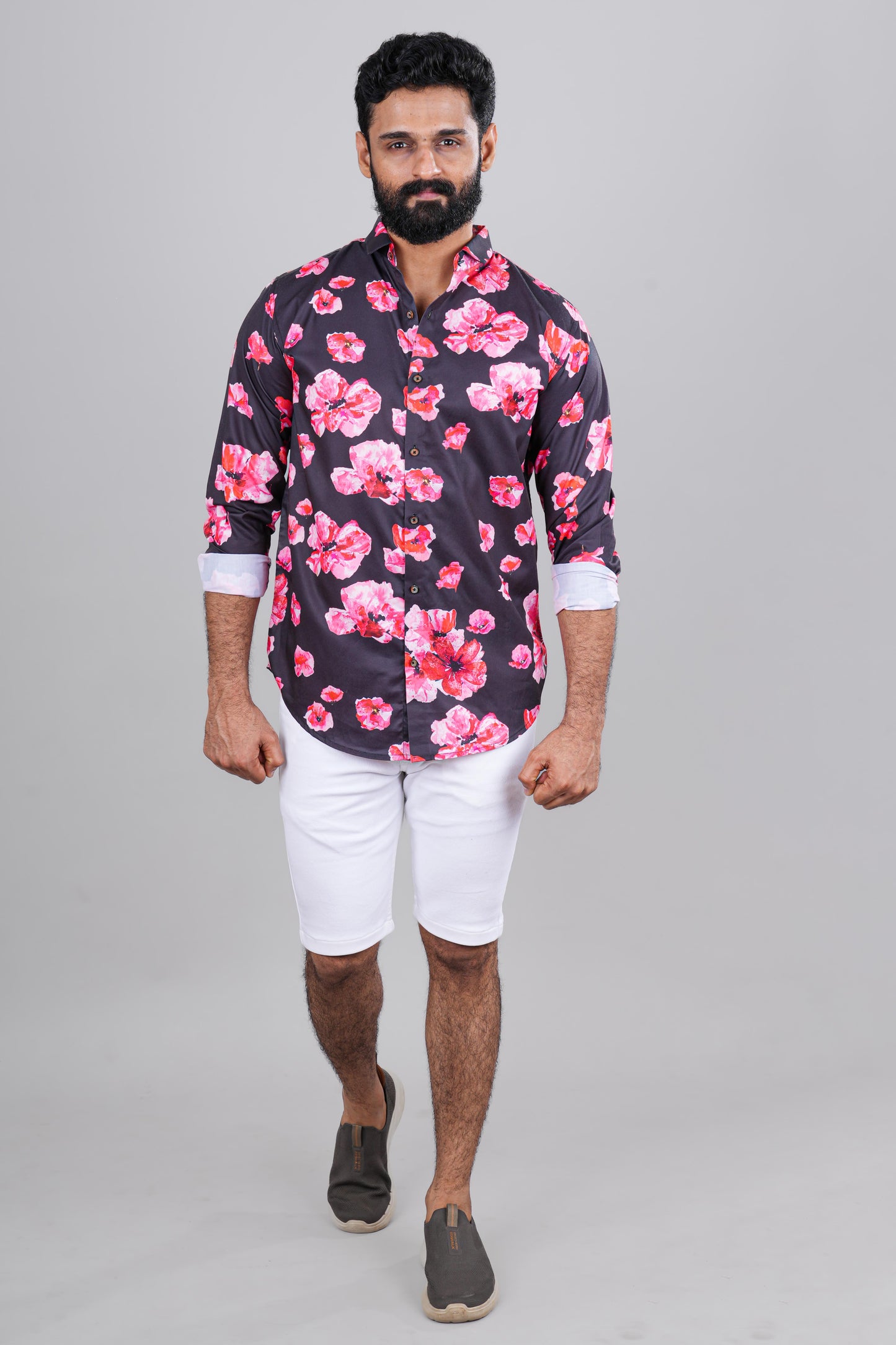 Flower pattern casual men's shirt