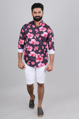 Flower pattern casual men's shirt