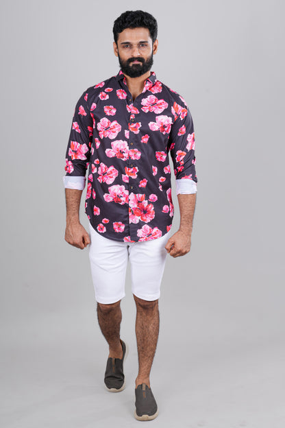 Flower pattern casual men's shirt