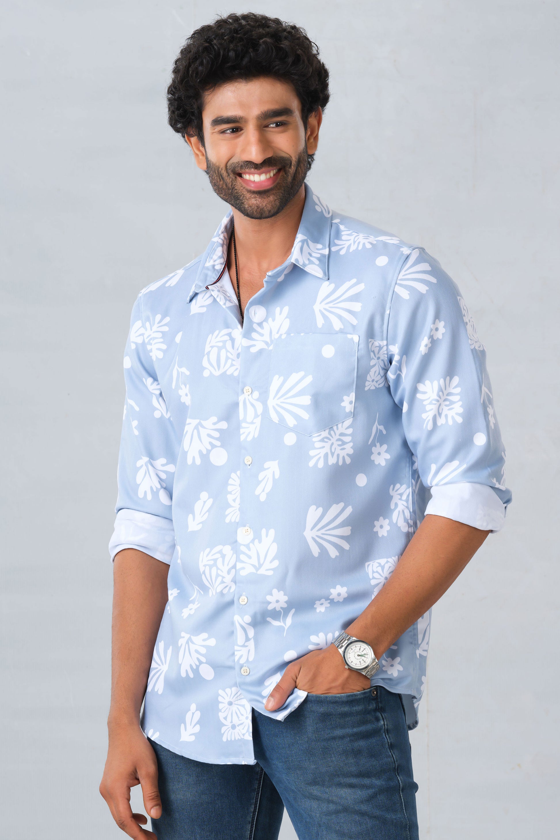 Flower pattern casual shirt