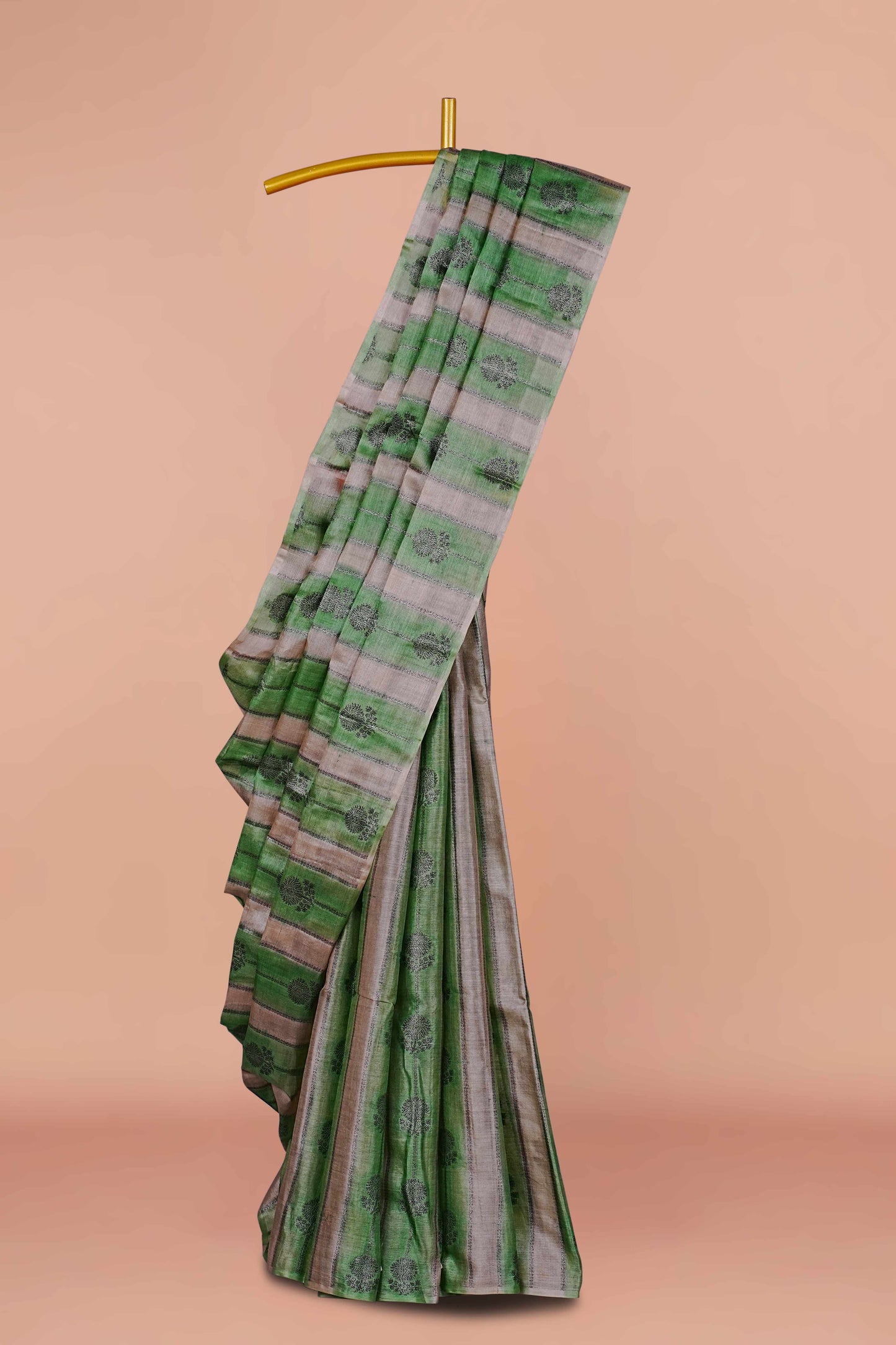 Fresh green tussar silk saree