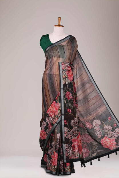 Full digital printed linen saree