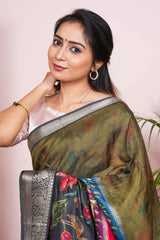 GREEN SAREE WITH SILVER BORDER