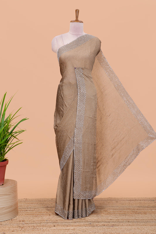Gold chiffon georgette crush saree
