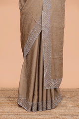 Gold chiffon georgette short pallu saree