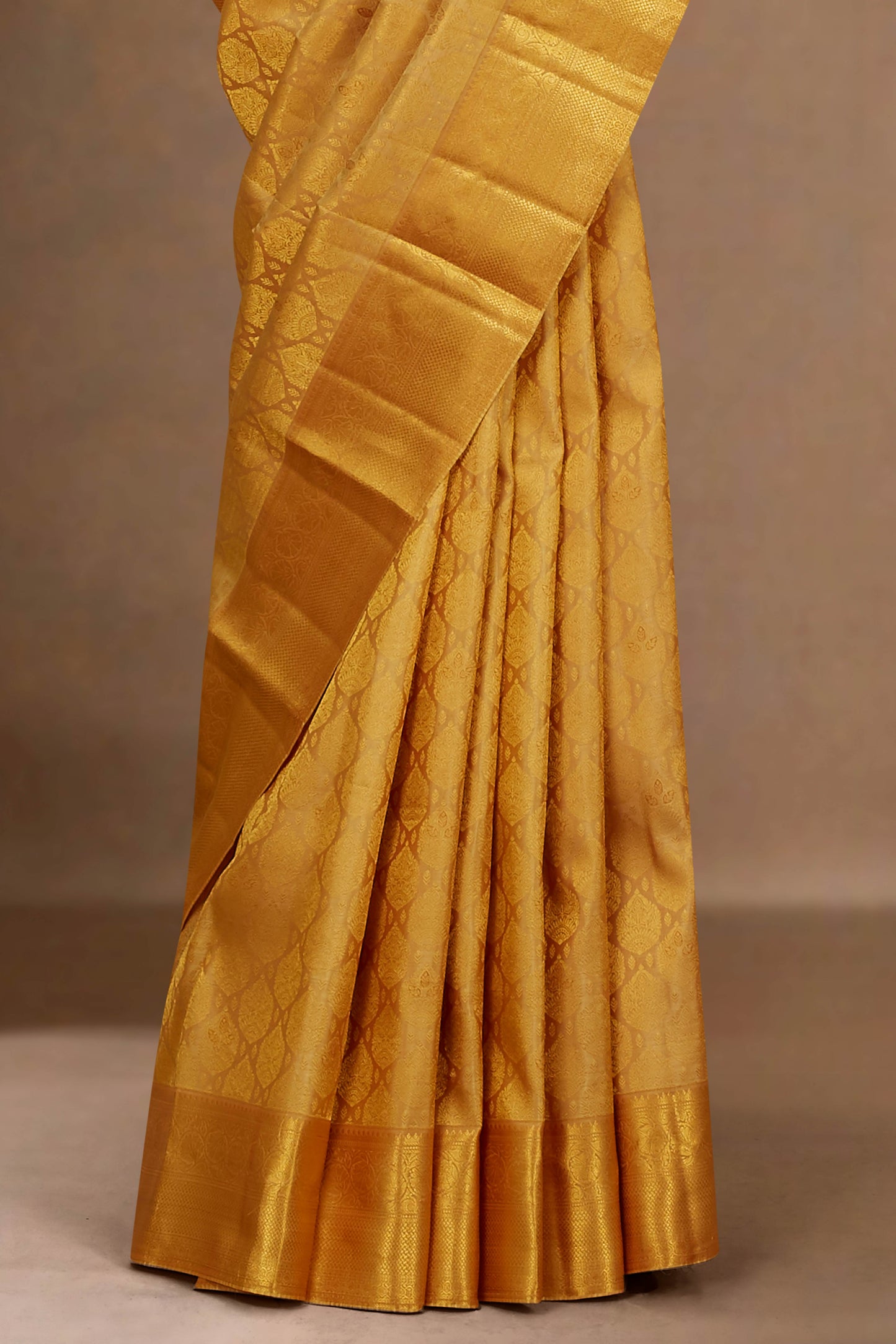 Gold silk saree with zari border