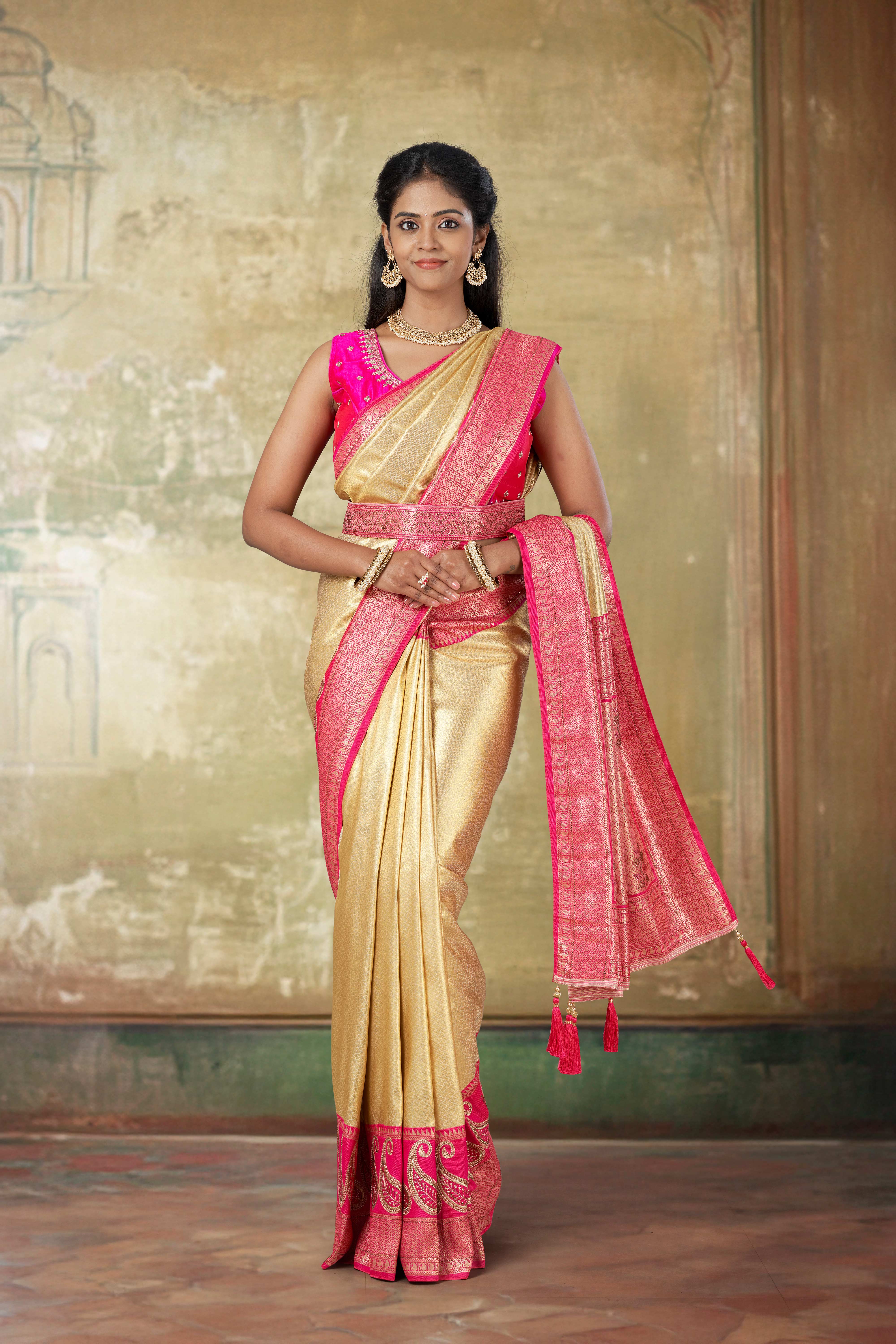 Gold zari border work