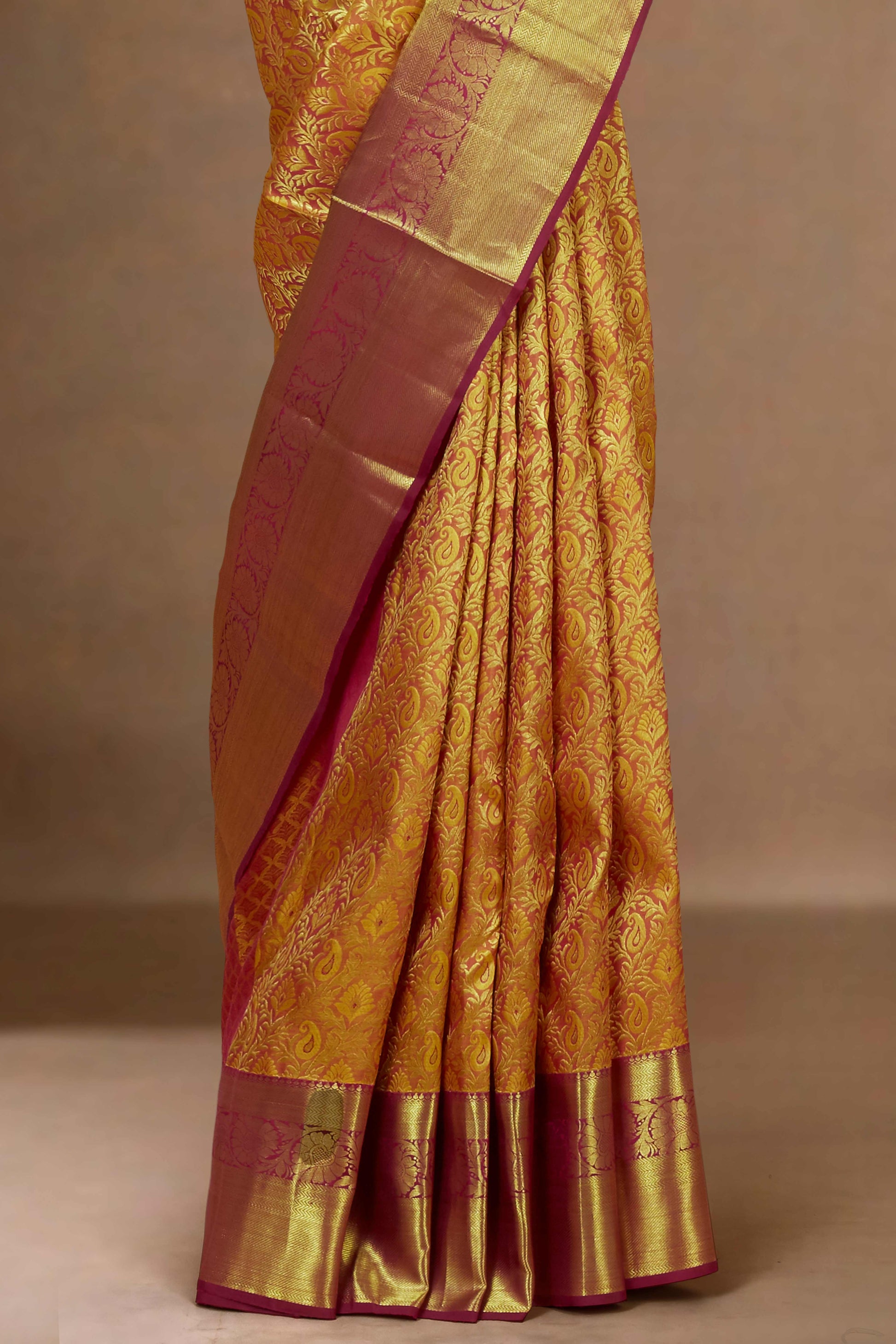 Golden silk saree with zari border
