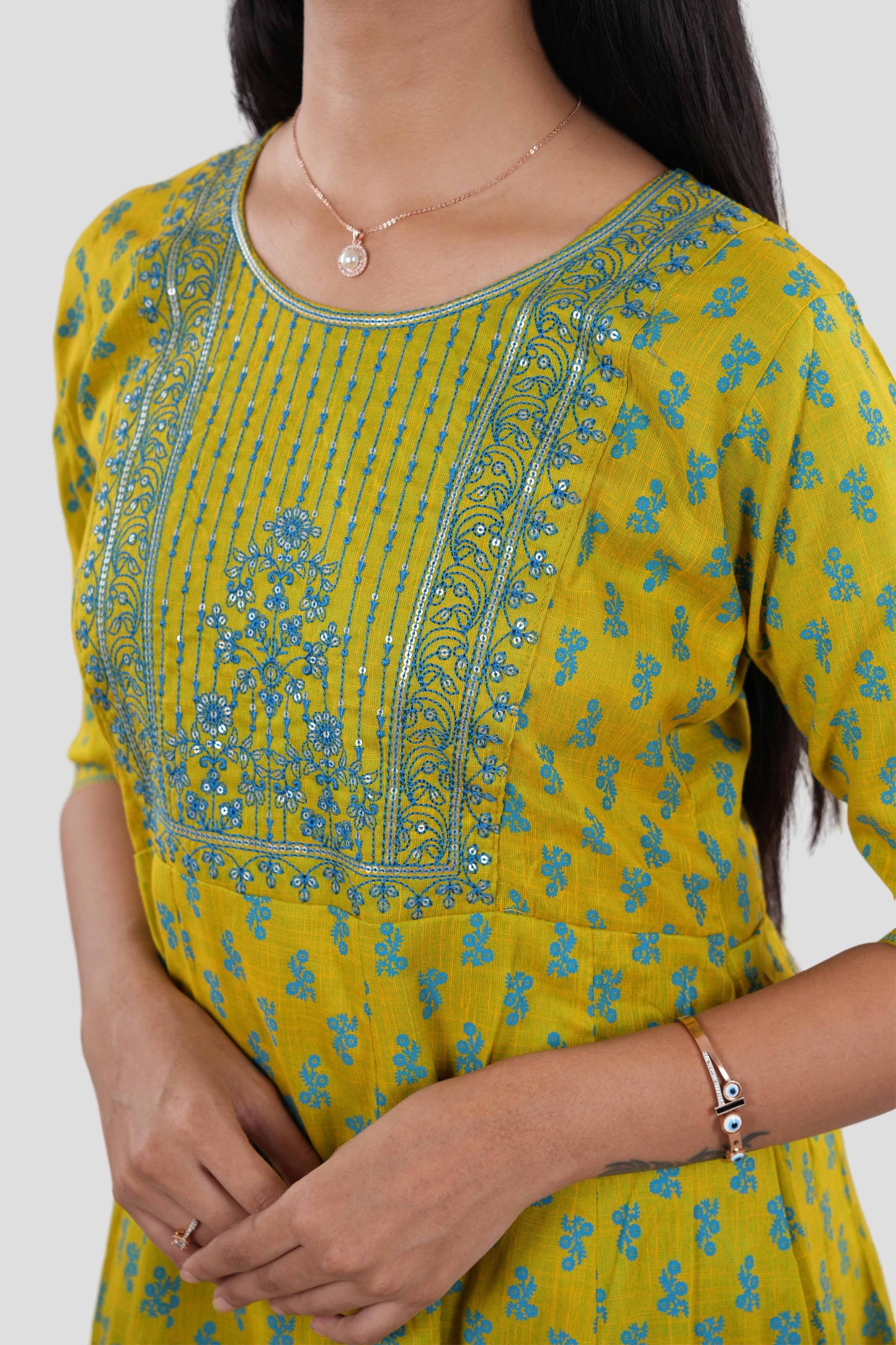 Golden yellow festive chudidhar set