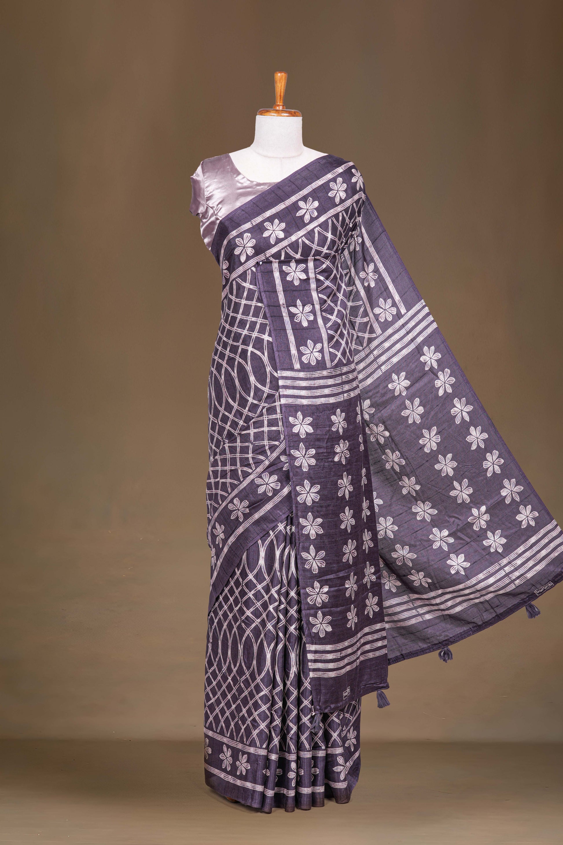 Grape linen printed saree 