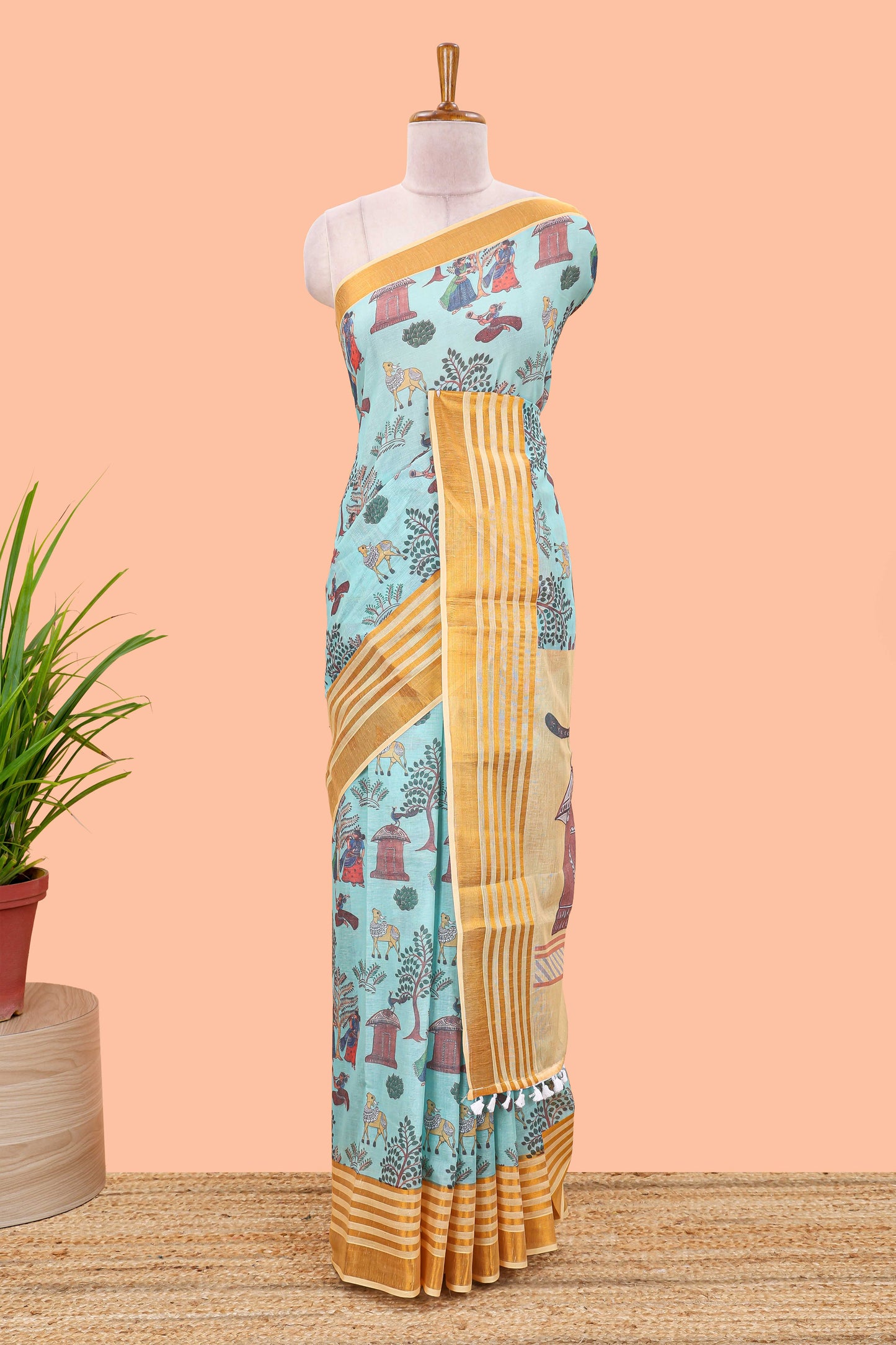 Green Chirala cotton saree pallu detail design