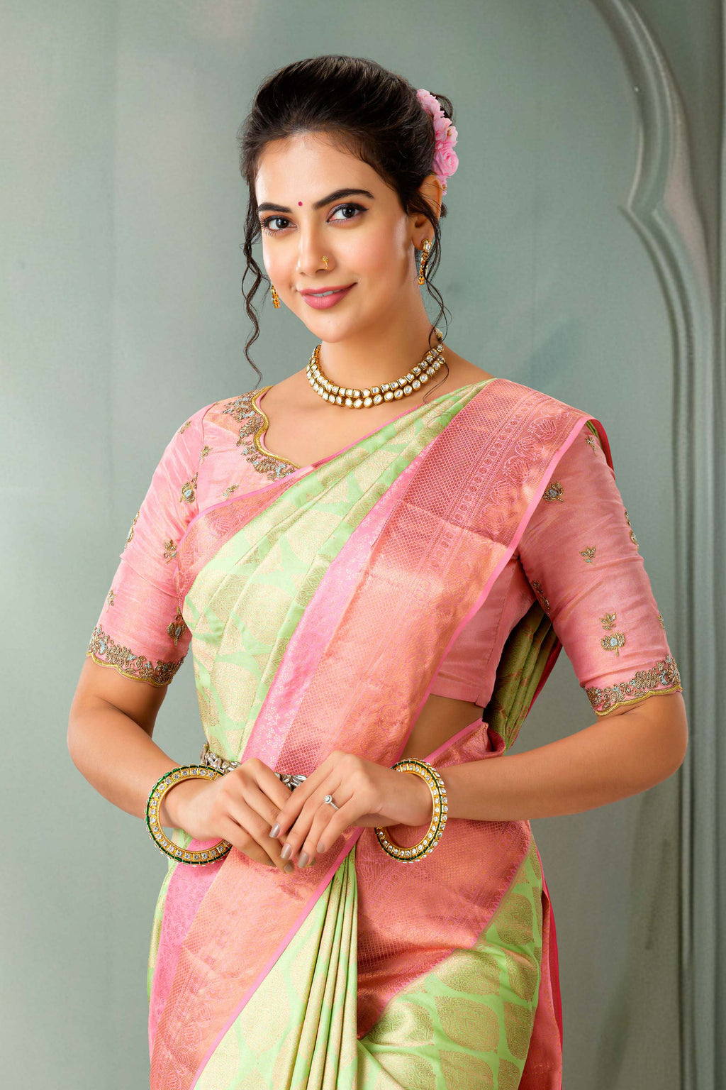 Green Kanchipuram silks sares