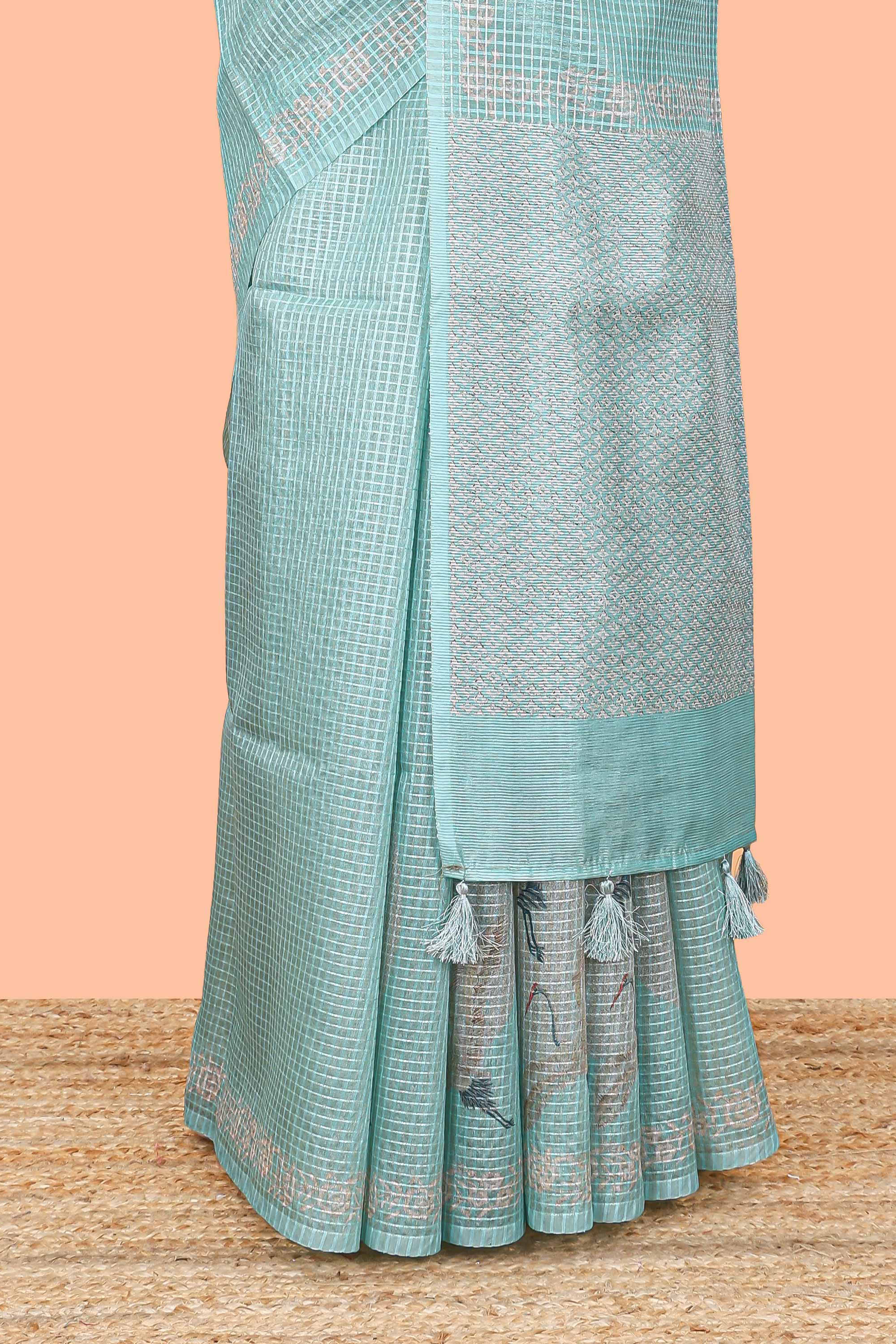 Green Kota Cotton Saree with Stylish Border and Pallu