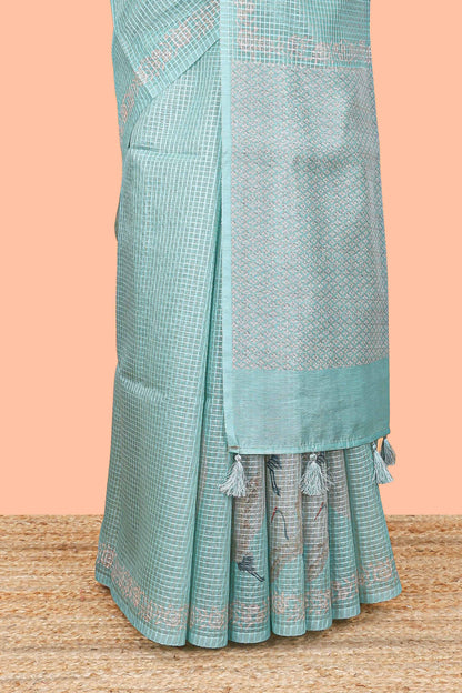 Green Kota Cotton Saree with Stylish Border and Pallu