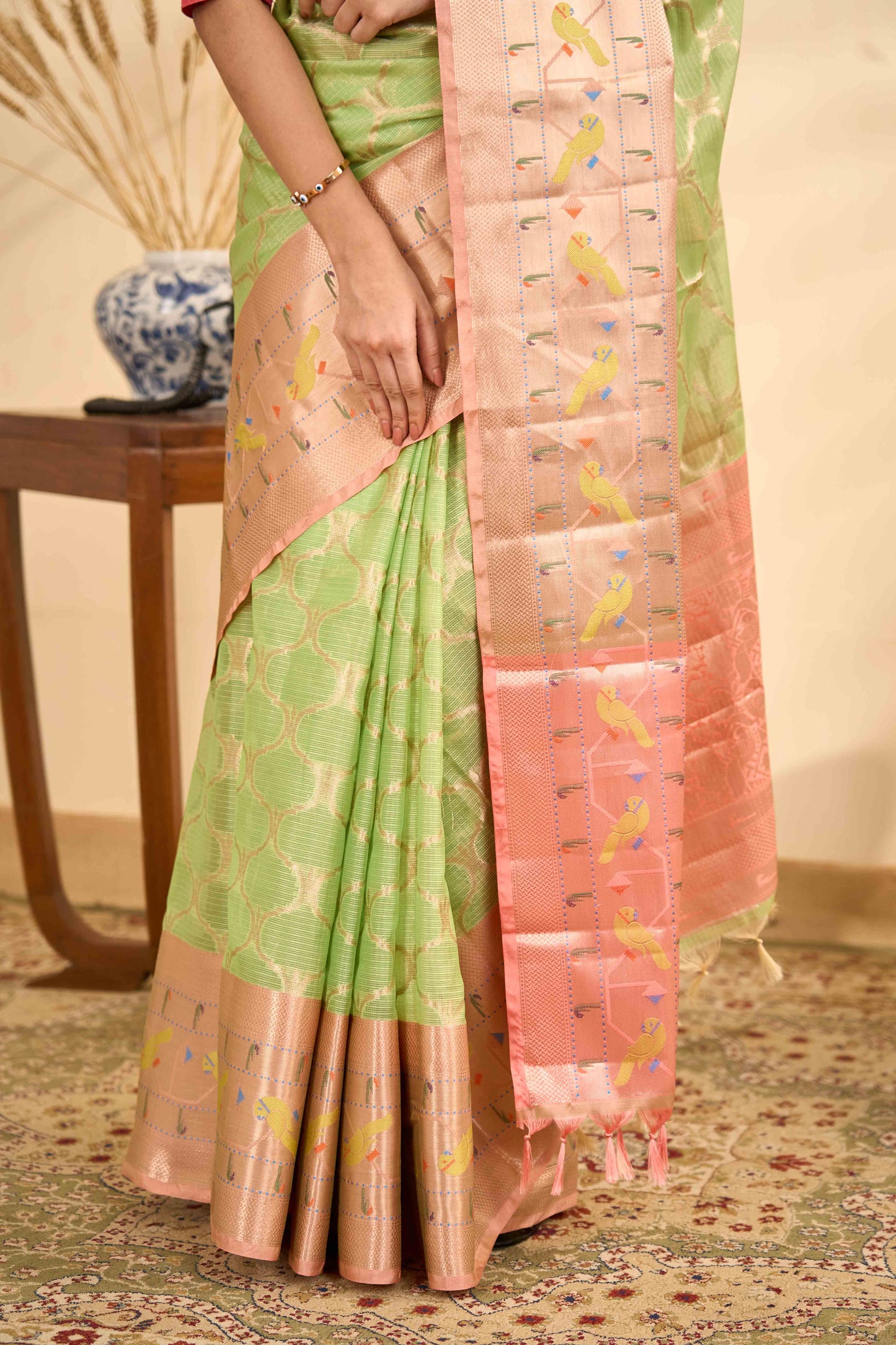 Green Kota cotton saree elegant pallu