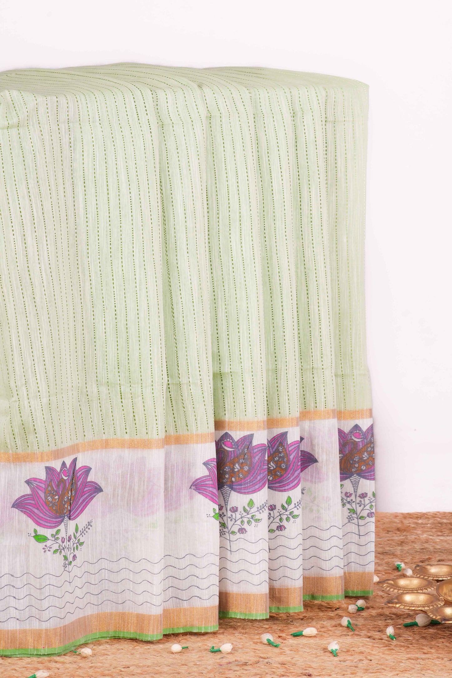 Green Printed Chirala Cotton Saree Online
