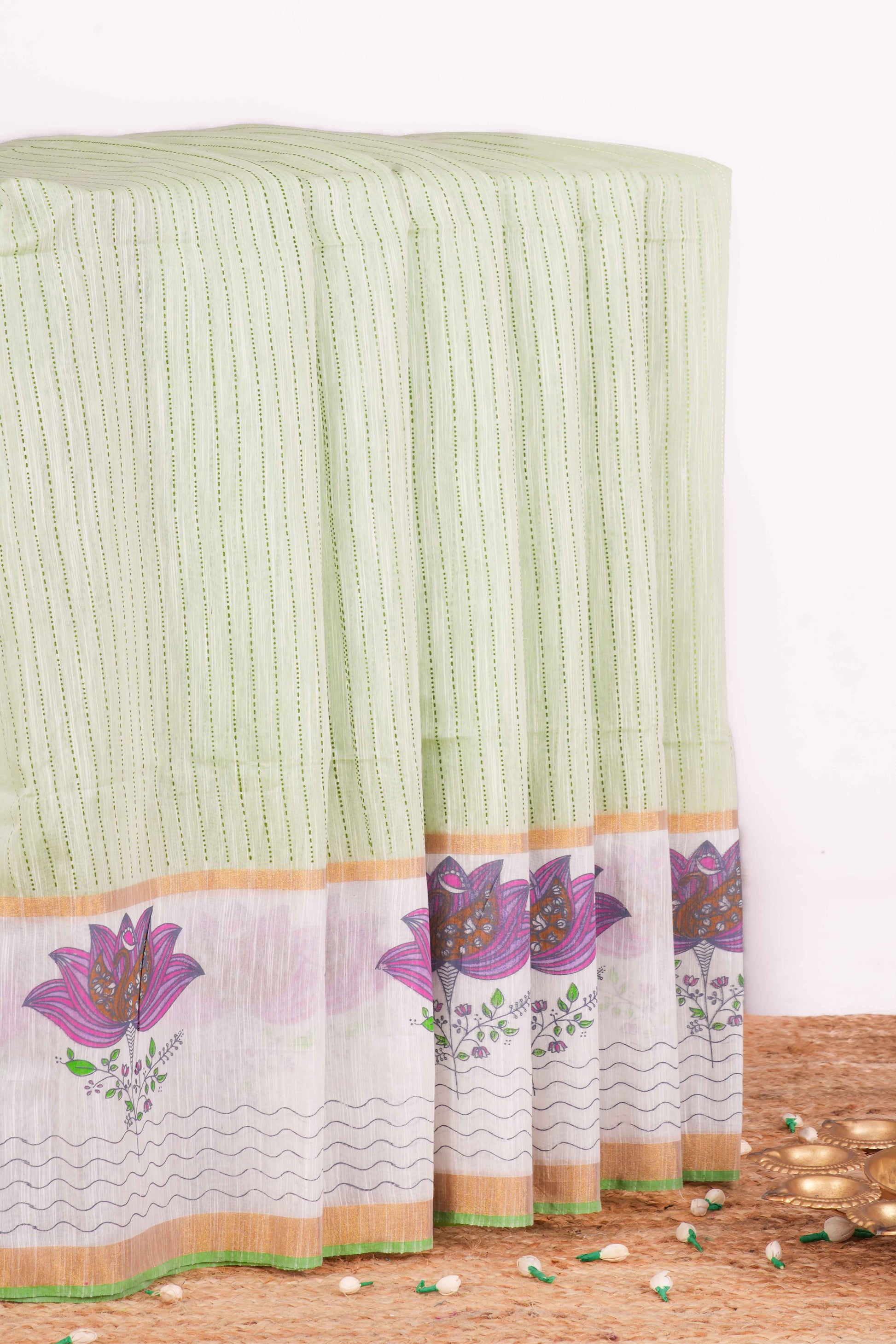 Green Printed Chirala Cotton Saree Online