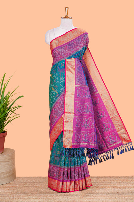 Green art silk ikkat weave saree