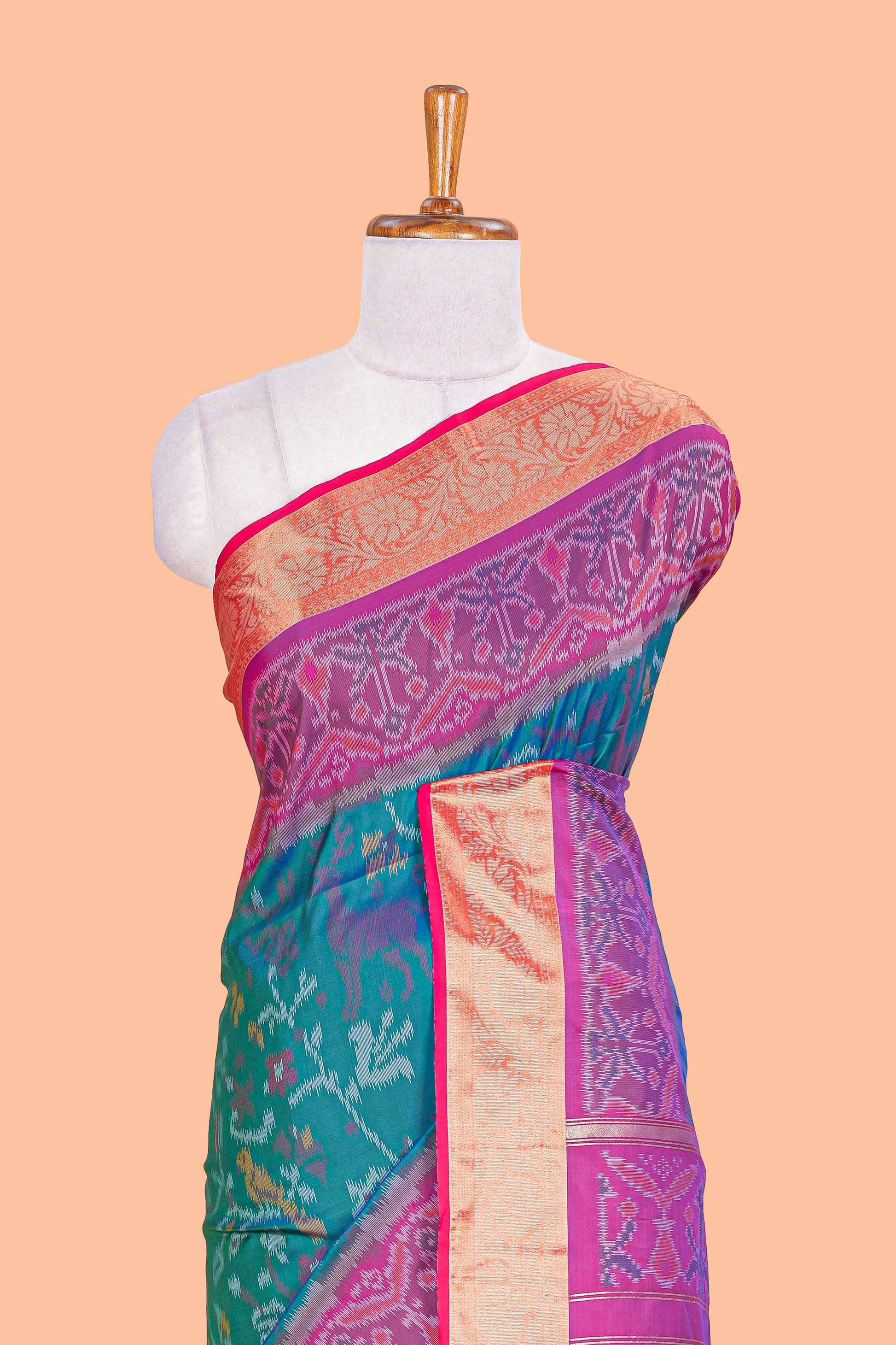Green art silk printed pallu saree

