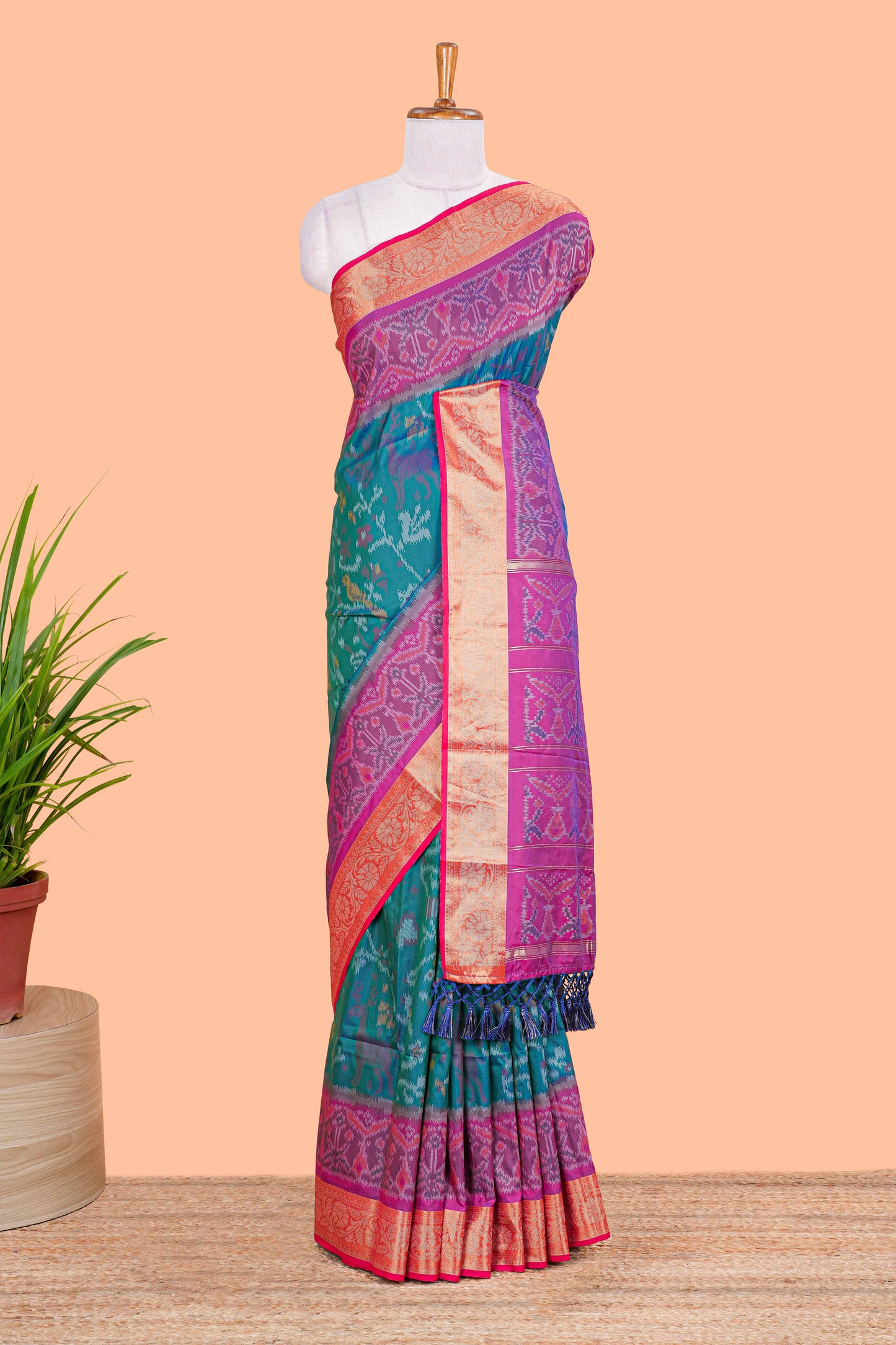 Green art silk woven border saree